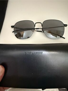 Saint Laurent Black Metal Square Sunglasses with Gray Lenses